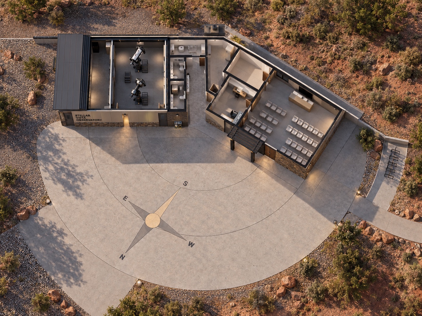 Aerial rendering of the completed observatory